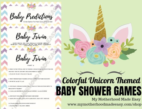 Colorful Unicorn Themed Baby Shower Games