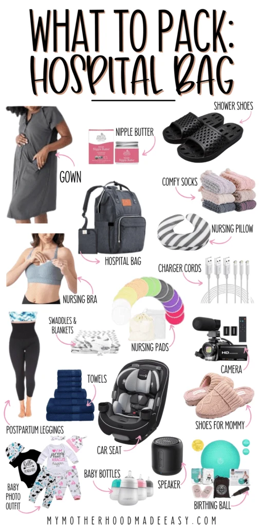 Not Sure what to pack in your hospital bag as a first time mom? Here is a list of must have hospital bag items that you don’t want to forget at home! Hospital Bag Checklist What to pack in hospital bag Hospital bag for mom to be Hospital bag checklist for mom to be Hospital bag for mom to be checklist Hospital bag for Baby What to pack in hospital bag for baby Maternity Hospital Bag Hospital bag essentials Labor hospital bag checklist Mommy hospital bag checklist Pregnancy hospital bag checklist Simple hospital bag checklist for mom to be