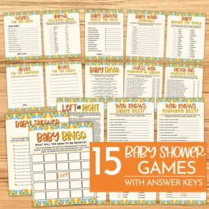 Are you looking for some fun and exciting baby shower games? Then look no further than Floral African Theme Baby Shower Games Bundle! This bundle includes 15 fun-filled games that are perfect for any mother celebrating the arrival of her baby. Plus, when you purchase this product, you'll receive a pdf that will allow you to print out the games at home or at your local print shop. So bring on the laughter and good times with Floral African Theme Baby Shower Games Bundle! Baby Shower Games Included: In this Floral African Theme Baby Shower Games Bundle, there are 15 baby shower games to play at your baby shower for your little bundle of joy. Below you will find all 15 baby shower games included in this bundle also which games included answer keys: Baby Shower A to Z Who Knows Mommy Best? Who Knows Daddy Best? Guess Who Mommy or Daddy? Never Has Mommy Ever... Baby Word Scramble w/ Answer Key Animal Gestation Game w/ Answer Key Baby Bingo Baby Shower Guess The Price Wishes For The Baby Advice for The Mommy Advice for The Daddy Baby Trivia w/ Answer key Left or Right Baby Around The World w/ Answer Key