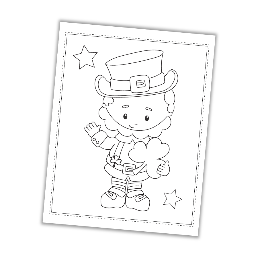 Happy Lepruchun with 3 Leaf Clover Coloring Page PDF 