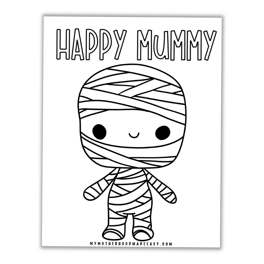 Our Cute Mummy Halloween Coloring Pages - Free Printable are perfect for getting your kiddos into the Halloween spooky spirit! With an adorable mummy and the words "Happy Mummy" on the page, these coloring pages are sure to be a hit! Plus, they're free printables so you can print as many as you need! So grab some crayons and get ready for some fun!