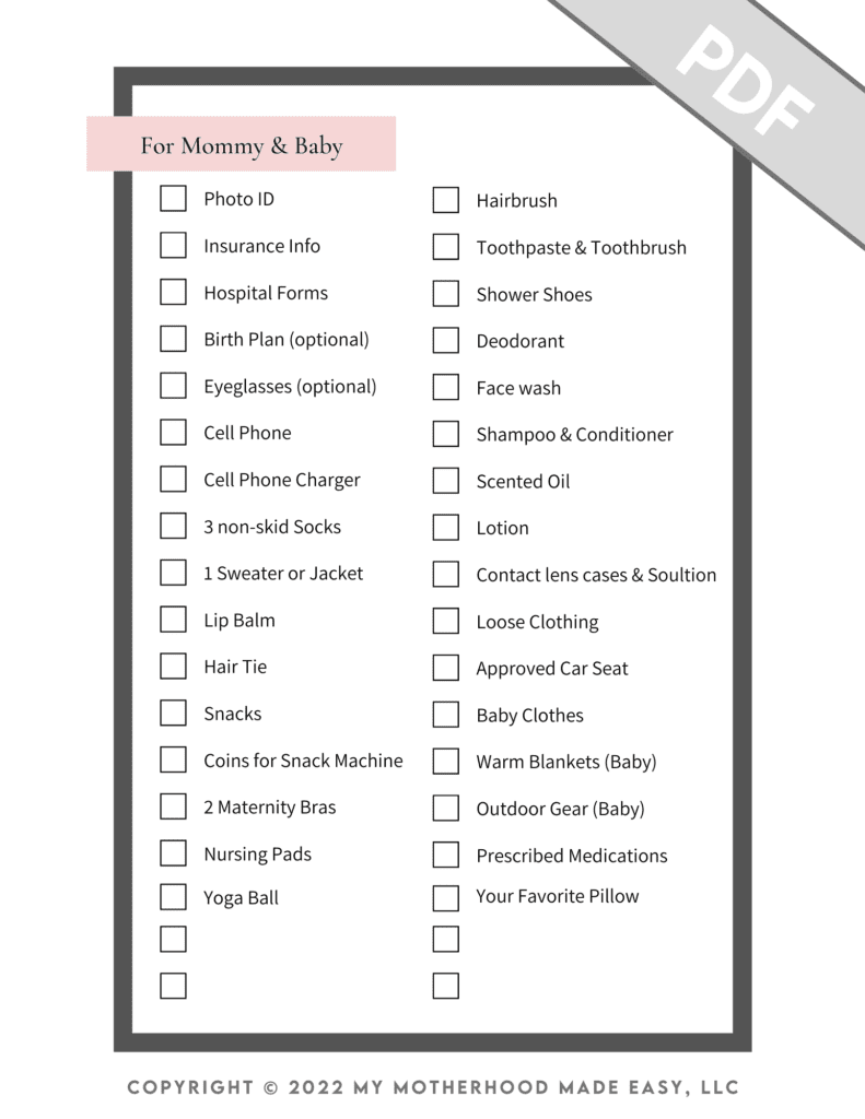 Not sure what to pack in your hospital bag as a first time mom? Here is a list of must haves items in your hospital bag + Checklist!