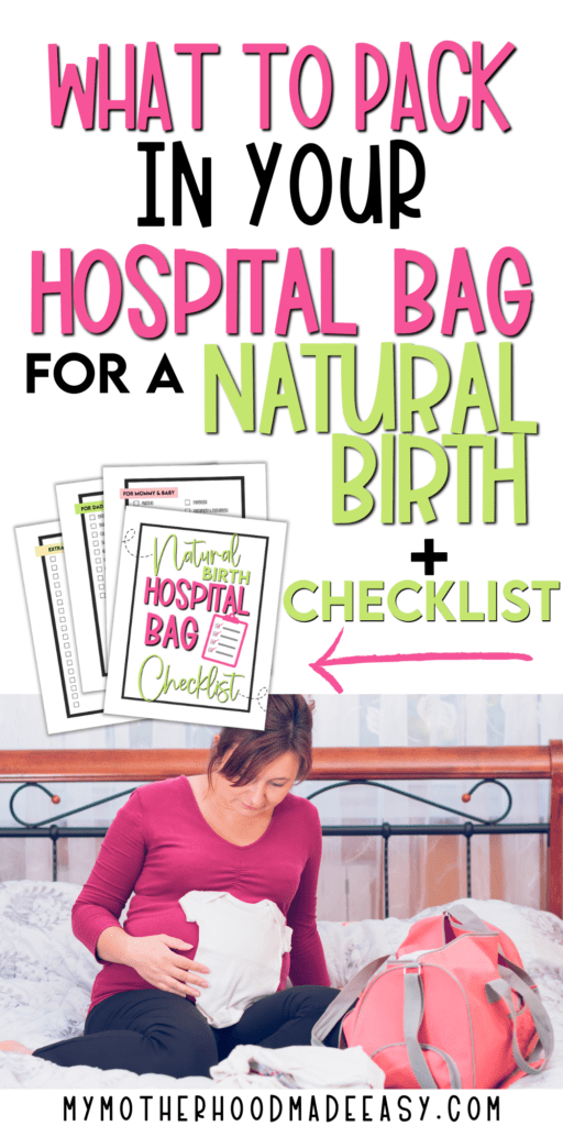 Not sure what to pack in your hospital bag for a Natural Birth? Here is a list of must haves items in your hospital bag + Checklist! Grab this printable Natural Birth hospital bag checklist for FREE! This hospital bag checklist is printable and perfect to check everything off that you need in your hospital bag to help with an easy labor and delivery process. This Printable and editable hospital bag checklist helps you pack your hospital bag items for mom, baby, and dad! Grab this printable hospital bag checklist now!