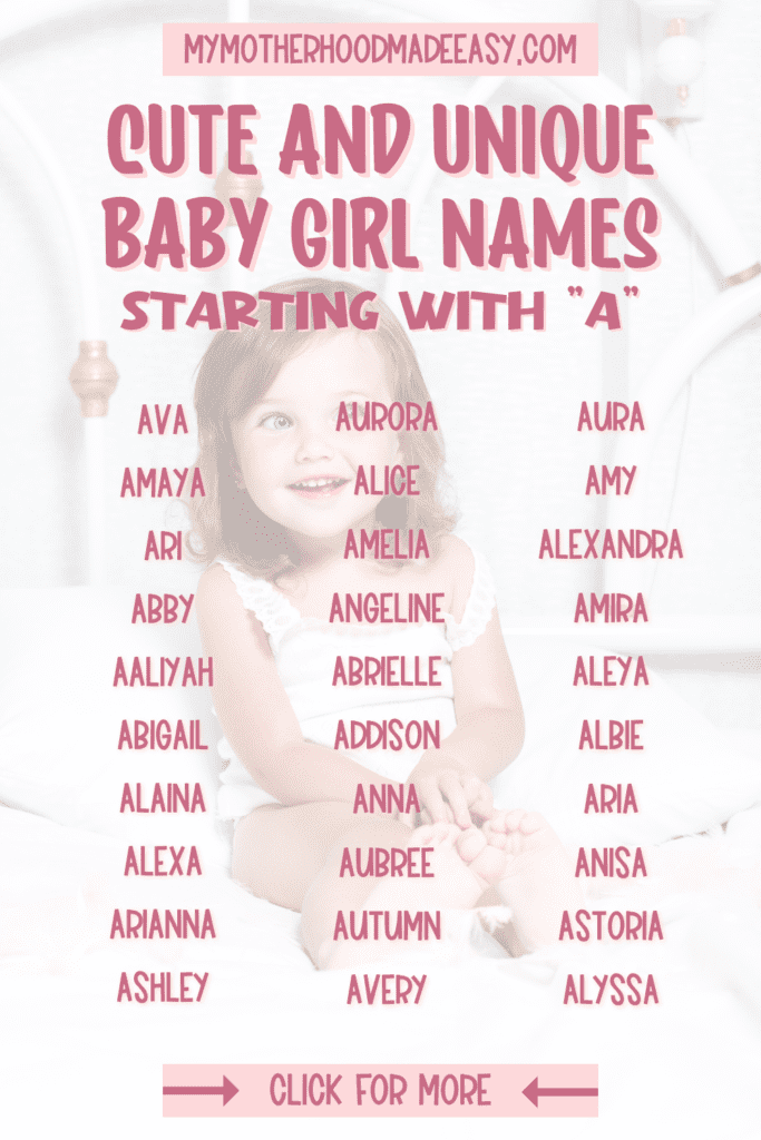 150+ Cute and Unique Baby Girl Names Starting With A 
Looking for girl names starting with A? We've gathered a list of some of our favorite girl names that begin with A. Baby girl names starting with A. #babygirl #girlnames #babygirlnames #stronggirlnames #biblicalgirlnames #beautifulgirlnames #cutebabygirlnames #countrybabygirlnames #southernbabygirlnames #babygirlnamesstartingwithA #oldfashionedbabygirlnames #uniquebabygirlnames #rarebabygirlnames