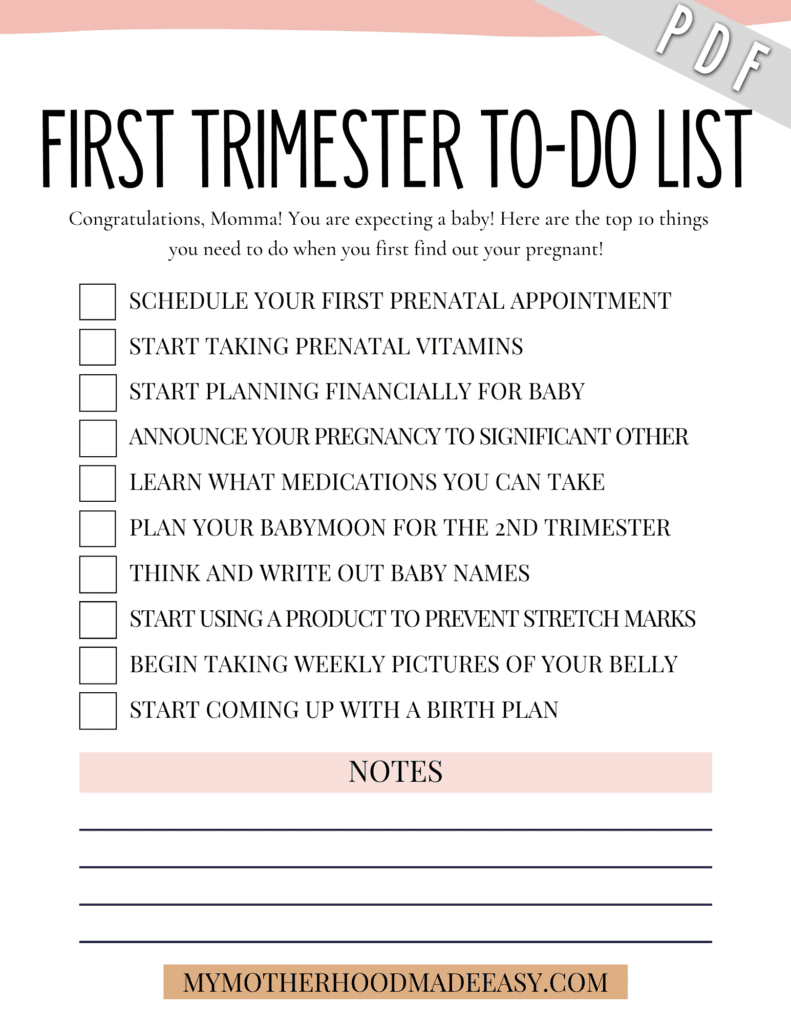 This free printable first trimester pregnancy checklist will help keep you organized and on track during those crucial early weeks.