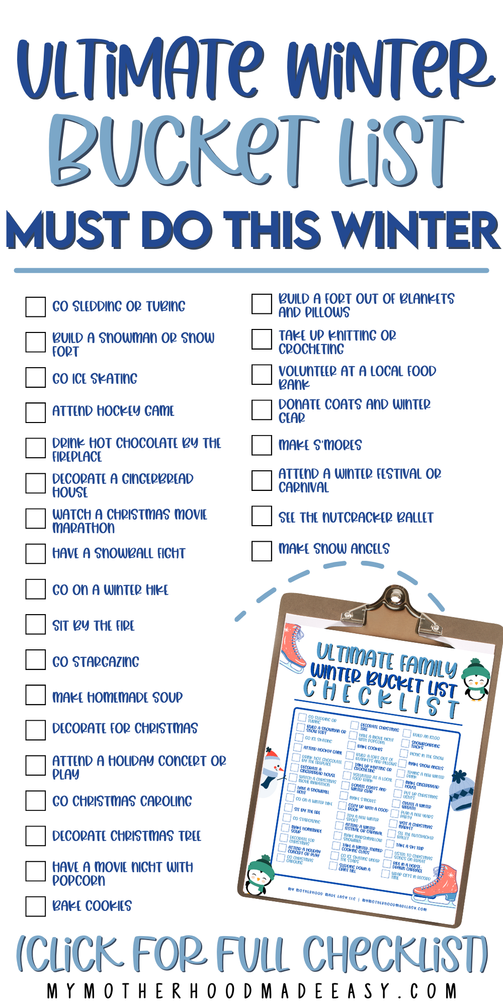 Winter Bucket List PDF: 50 Fun Things to Do in Winter! – My Motherhood Made Easy