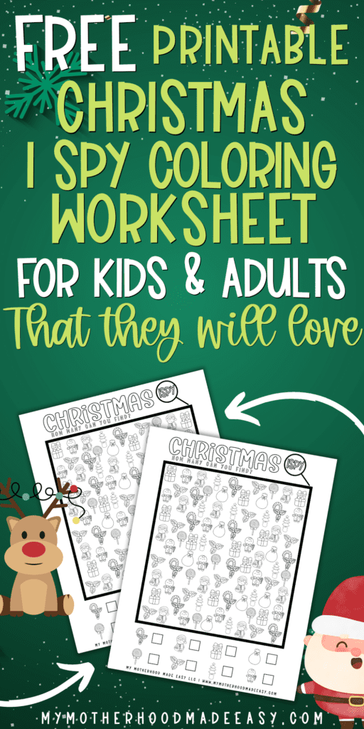 FREE printable Christmas  I Spy Coloring Worksheets PDF for kids and adults that you'll love