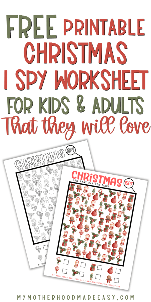 FREE printable Christmas  I Spy Worksheets PDF for kids and adults that you'll love
