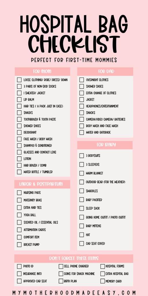 Hospital bag checklist for first time moms