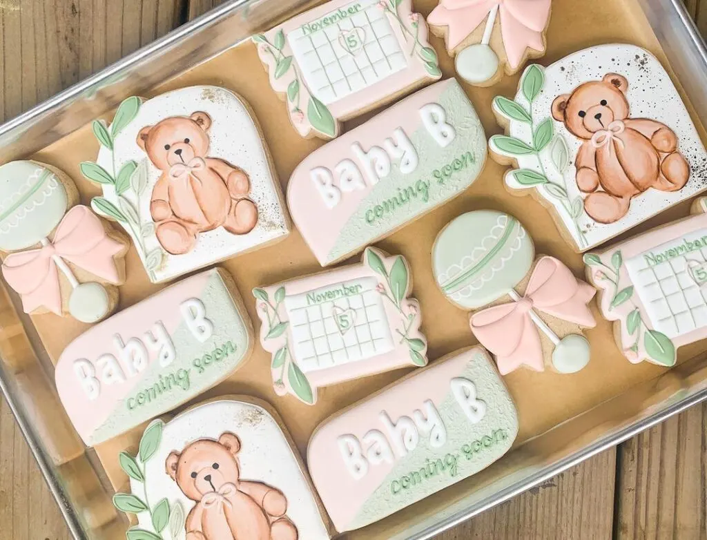 Baby B Coming Soon Teddy Bear Pregnancy Announcement Cookies