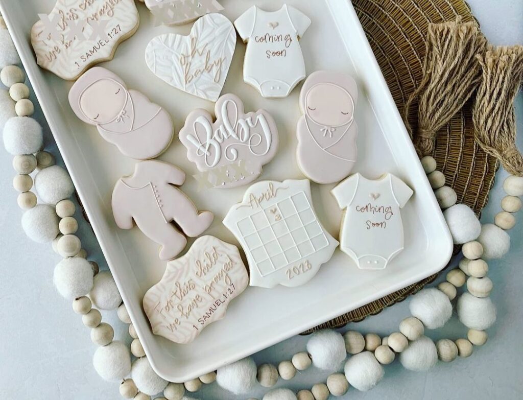 Neutral Bible Verse Baby Announcement Cookies