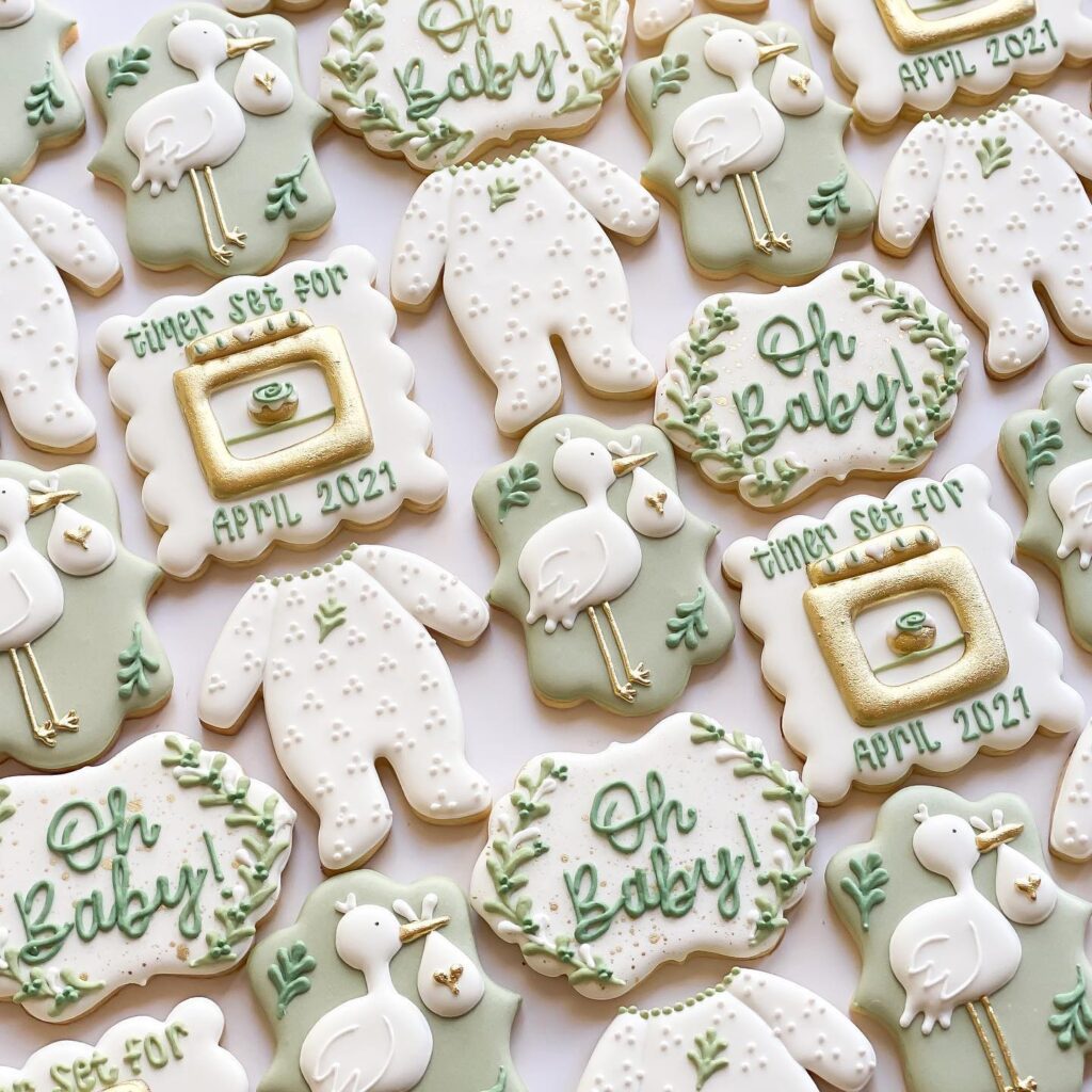 green neutral pregnancy announcement cookies