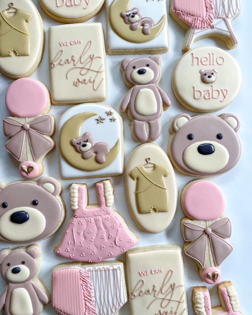 Pink We Can Bearly Wait Baby Shower Cookies