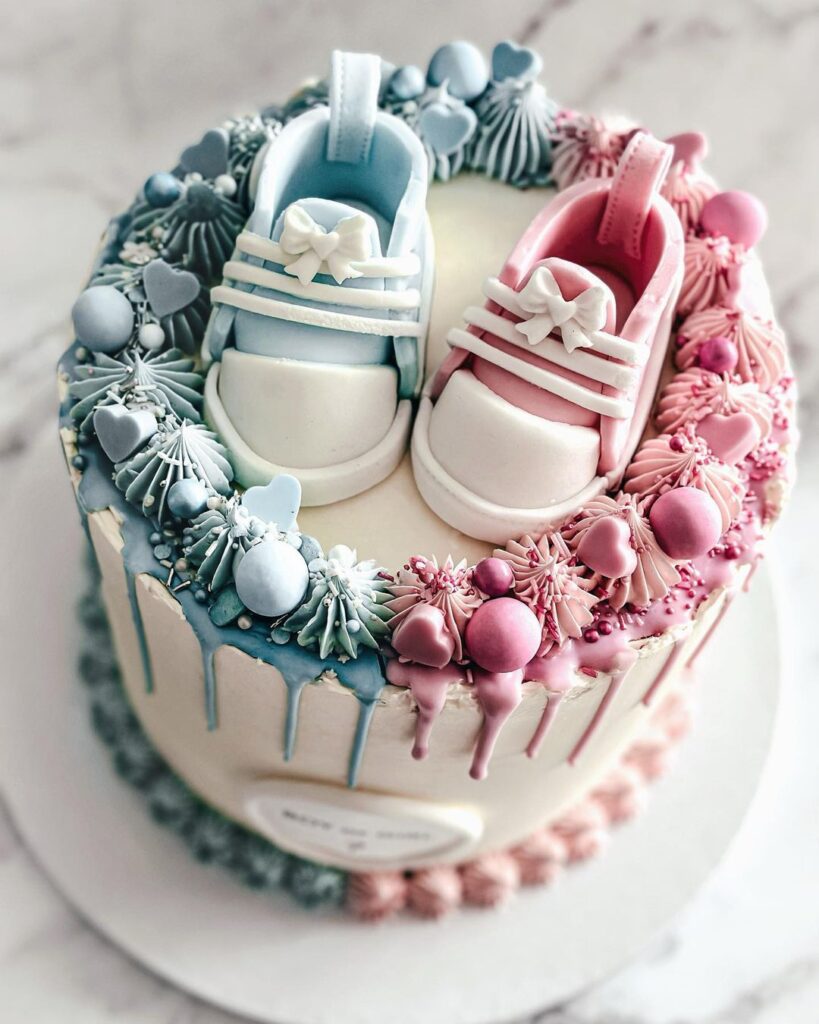Baby Shoes Gender Reveal Cake