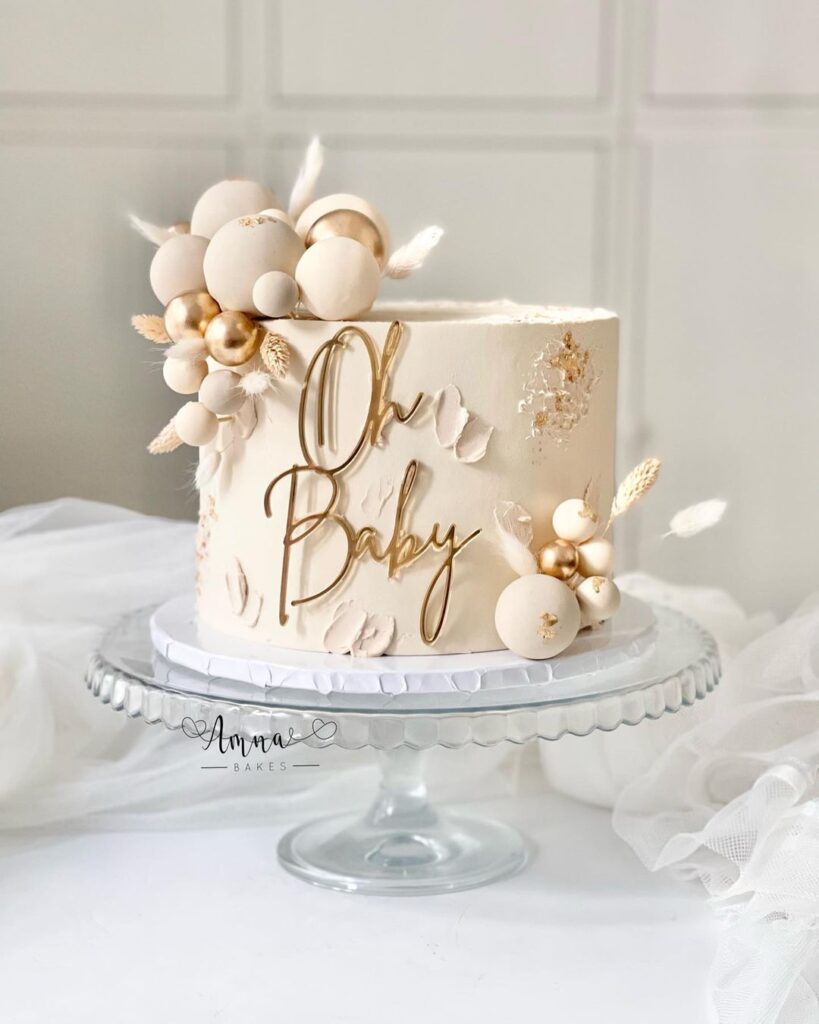 Neutral Boho Oh Baby Gender Reveal Cake