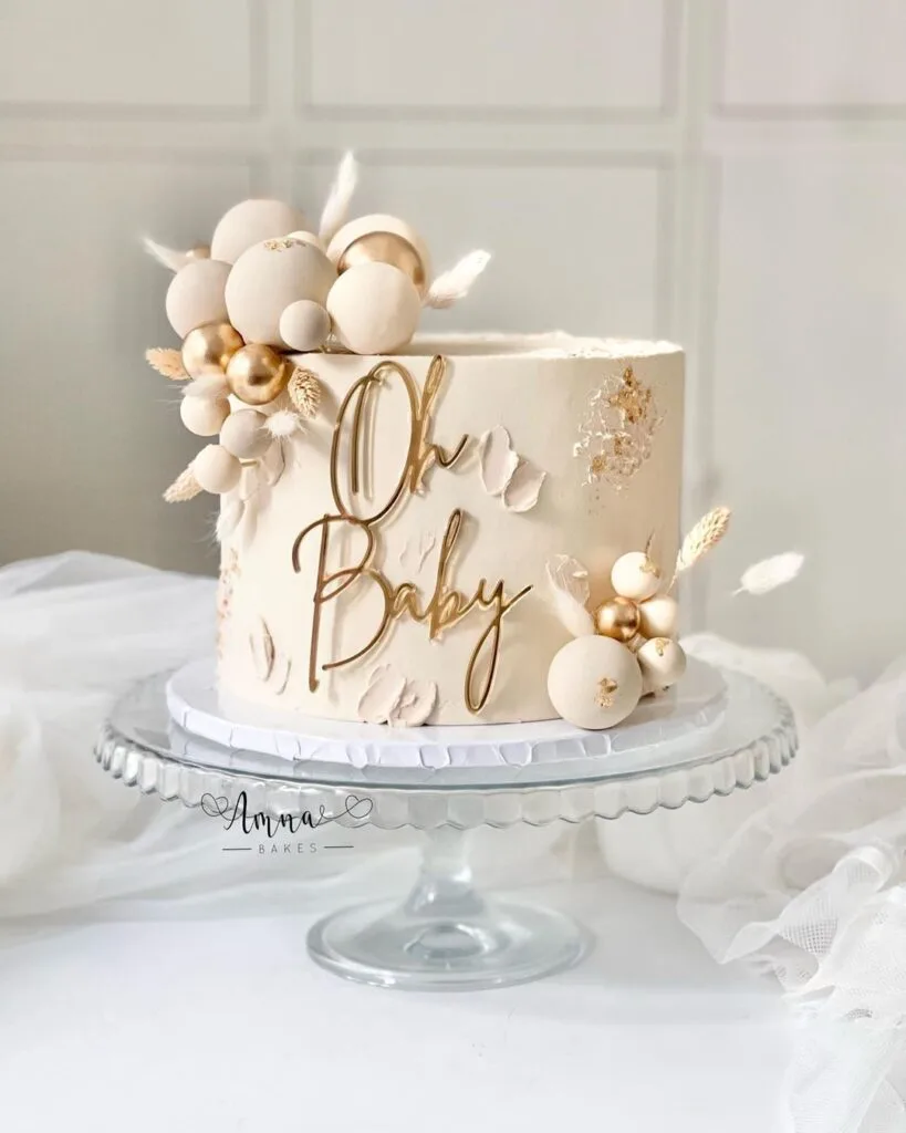 Neutral Boho Oh Baby Gender Reveal Cake