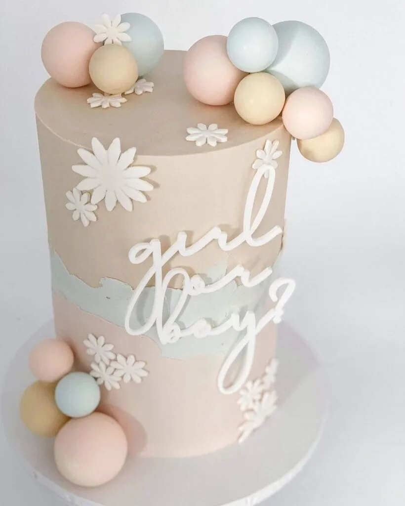 Neutral Daisy Gender Reveal Cake