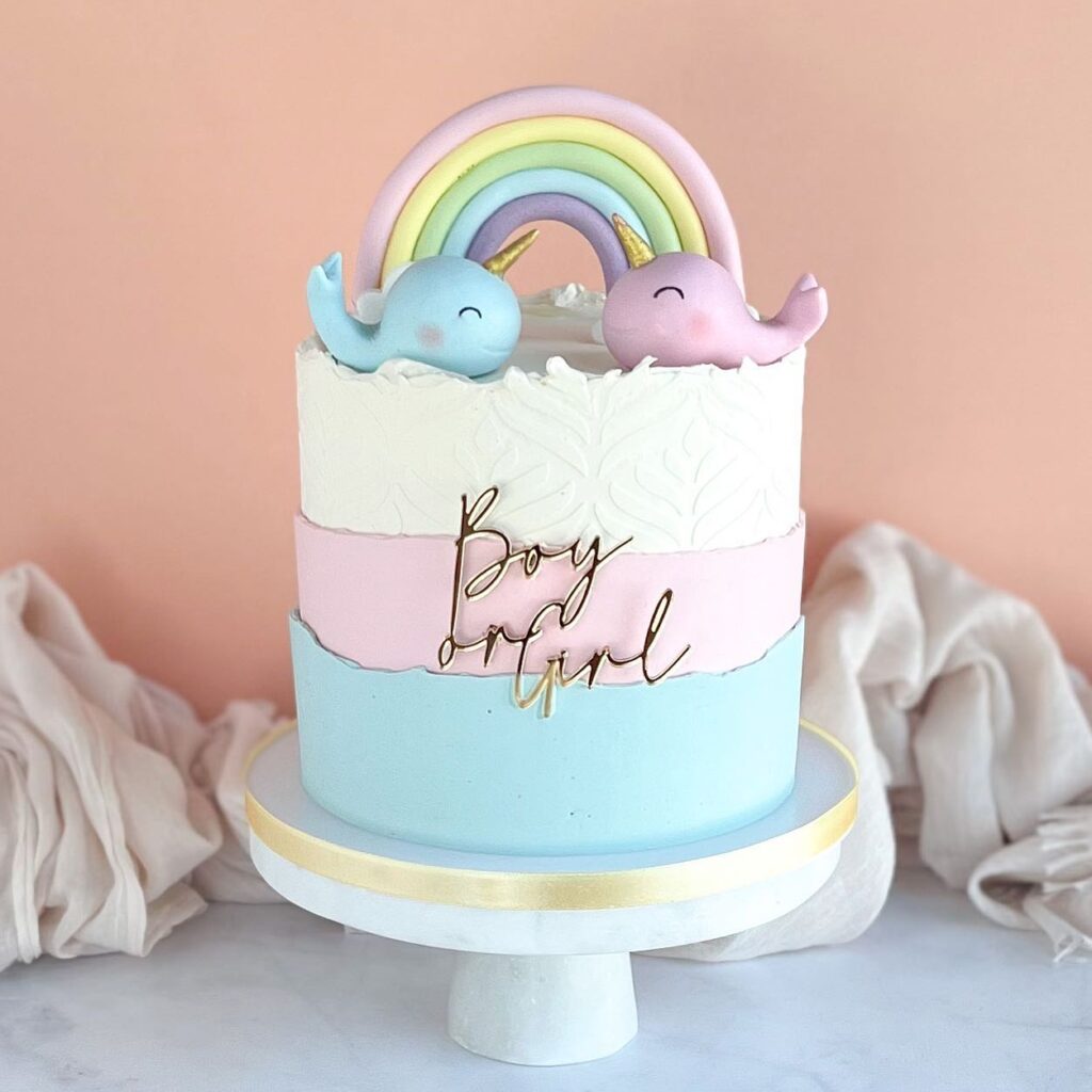 Pink and Blue Whales and Rainbow Cake