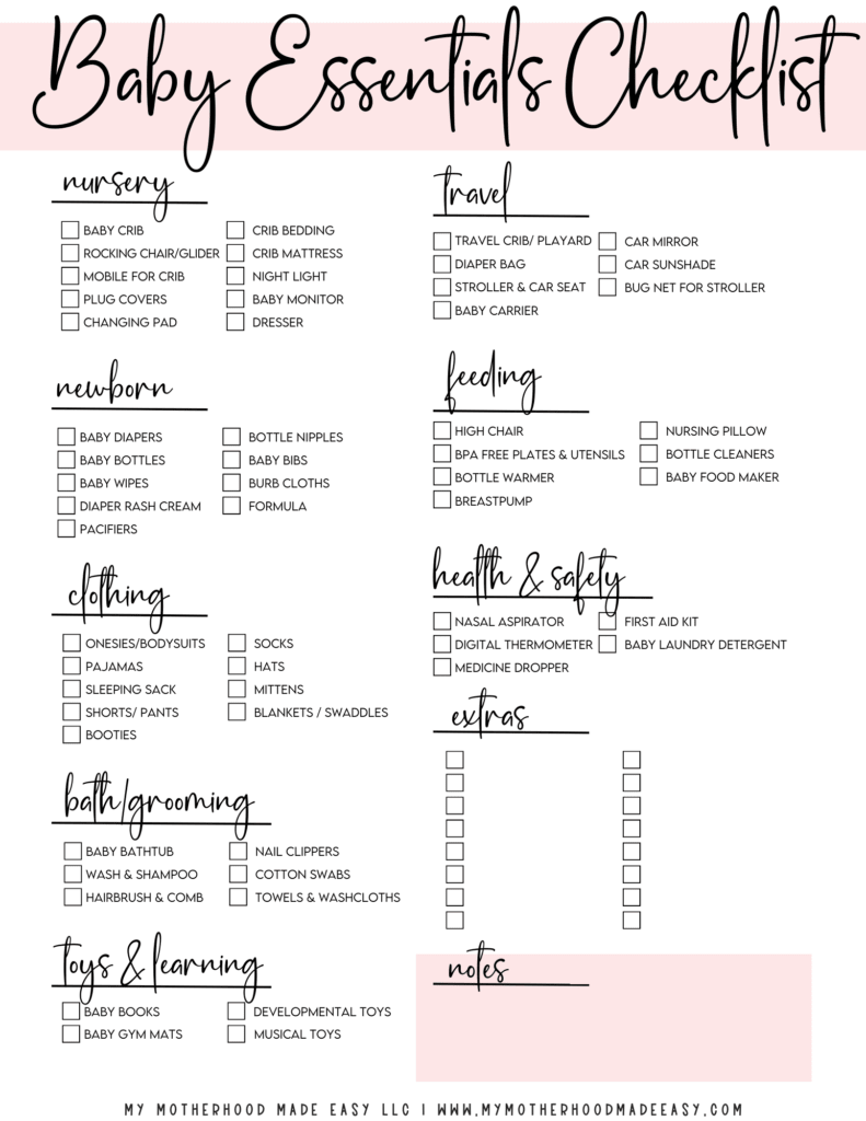 FREE Baby Essential Checklist PDF