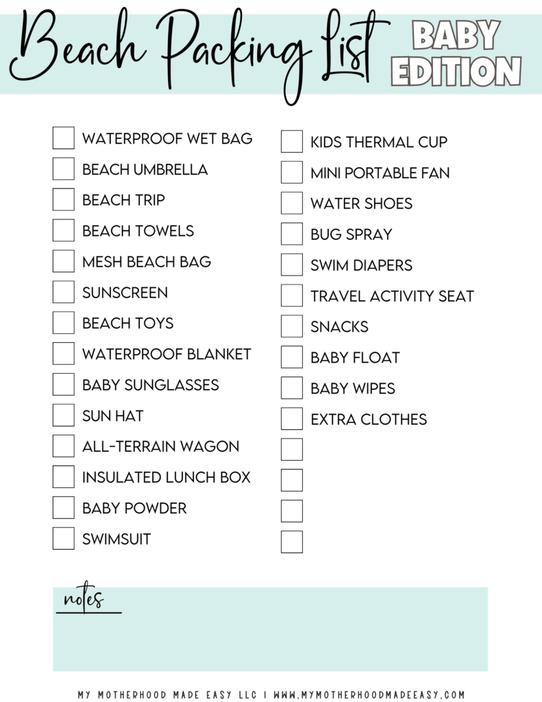 packing list for beach vacation with baby and toddler