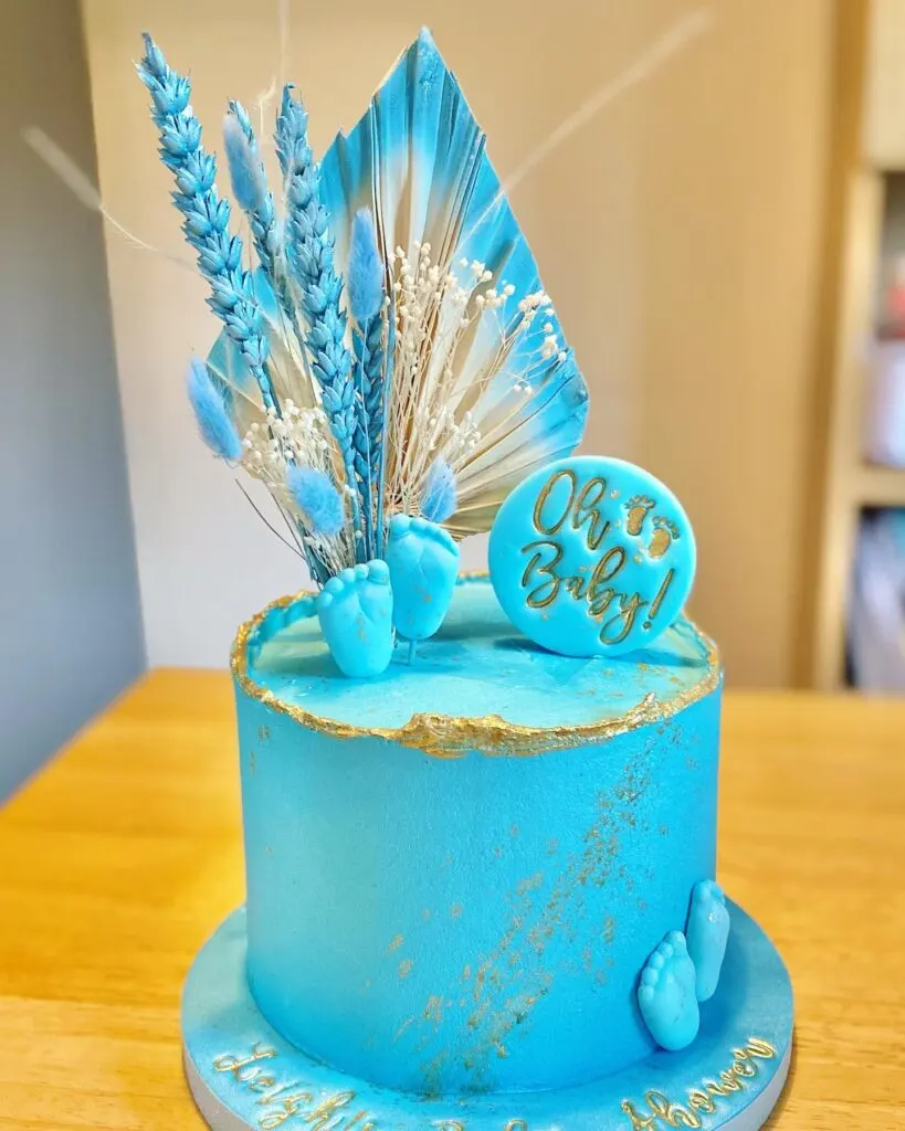 Blue and Gold Boho Baby Shower Cake