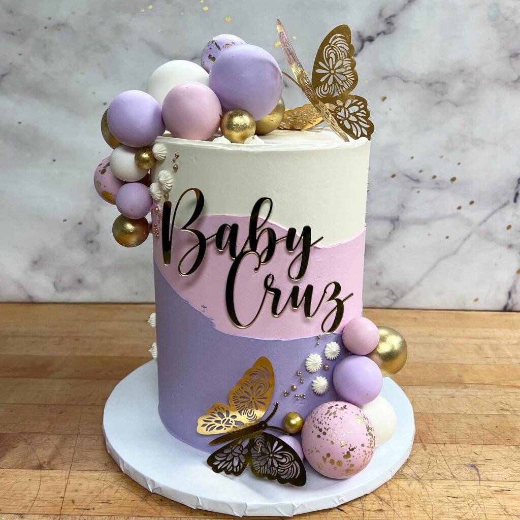 Purple, Pink and Gold Butterfly Baby Shower Cake