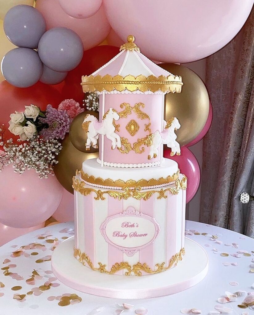 Pink and White Carousel Baby Shower Cake