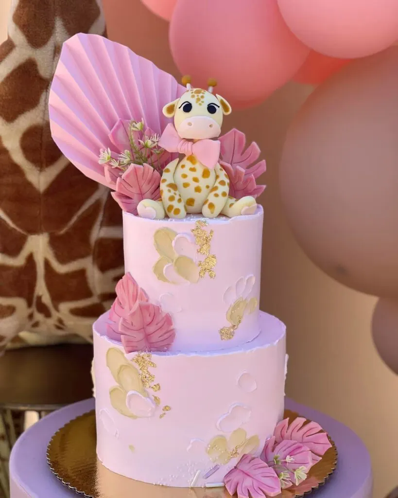 Pink Safari Giraffe Baby Shower Cake