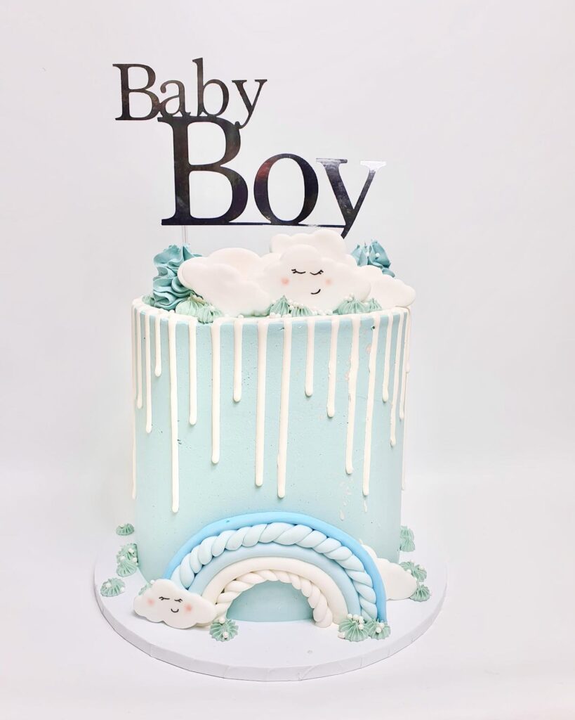 Rainbow and Clouds Boy Baby Shower Cake