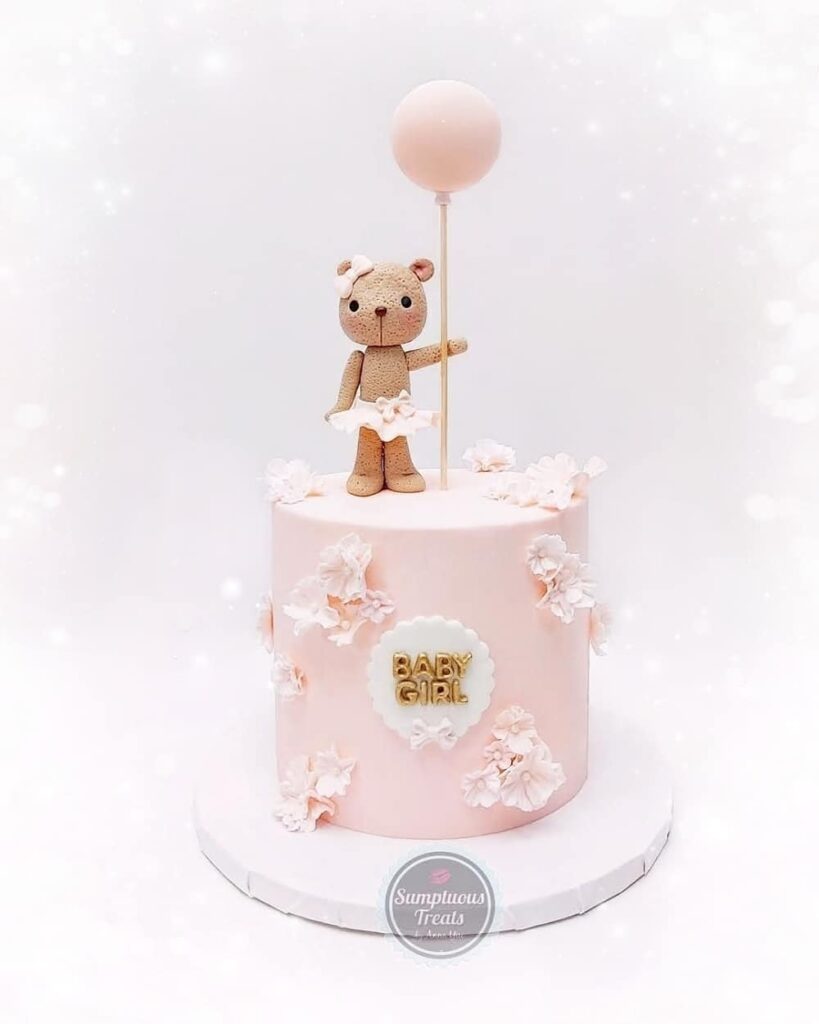 Sweet Baby Girl Teddy Floral Cake