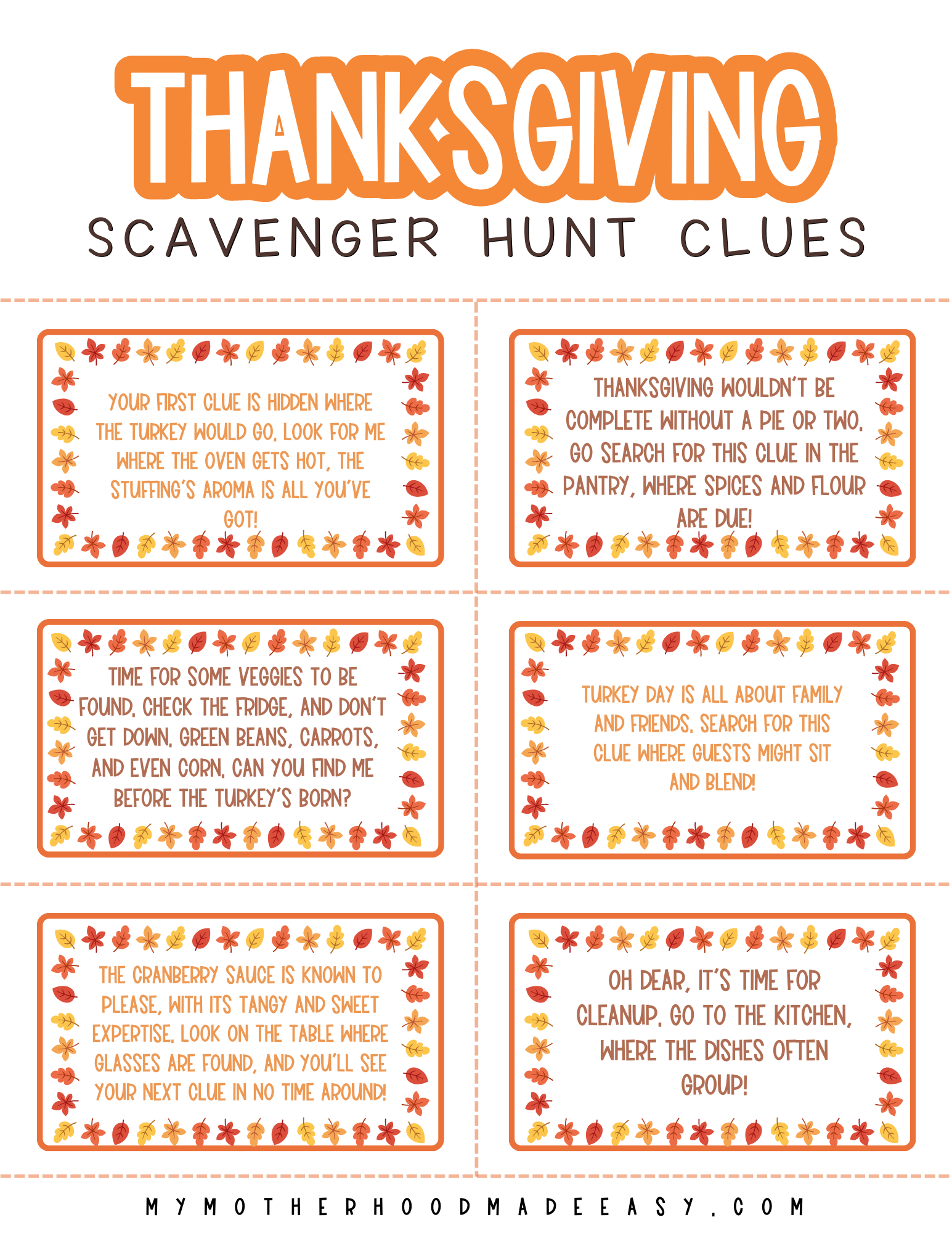 FREE Printable Thanksgiving Scavenger Hunt for Kids PDF 2023