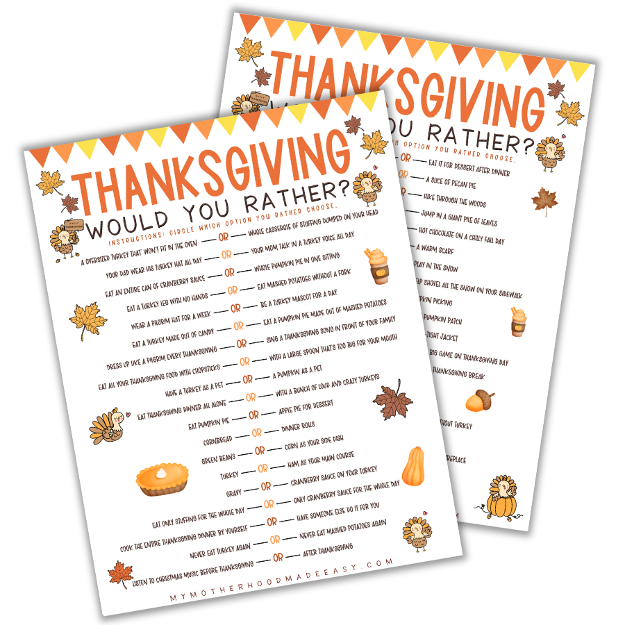 printable thanksgiving would you rather questions