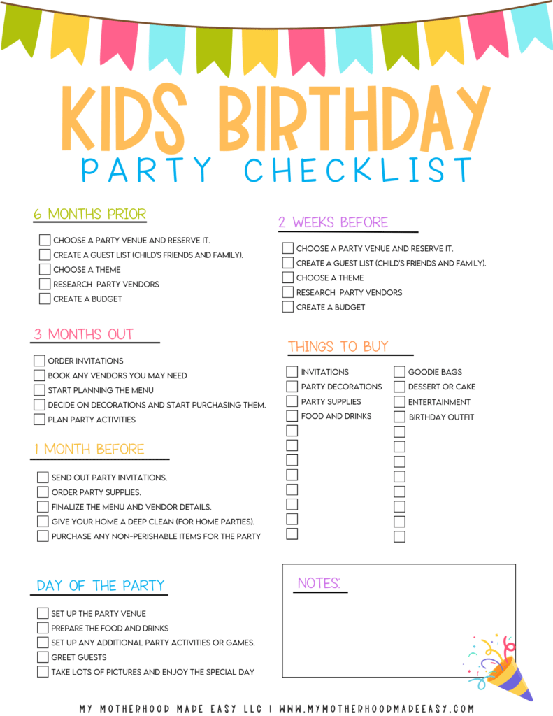 FREE Kids Birthday Party Checklist PDF