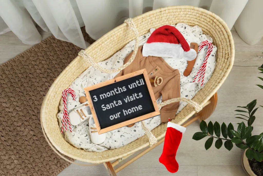 bassinet - Christmas Pregnancy Announcement Photoshoot Ideas