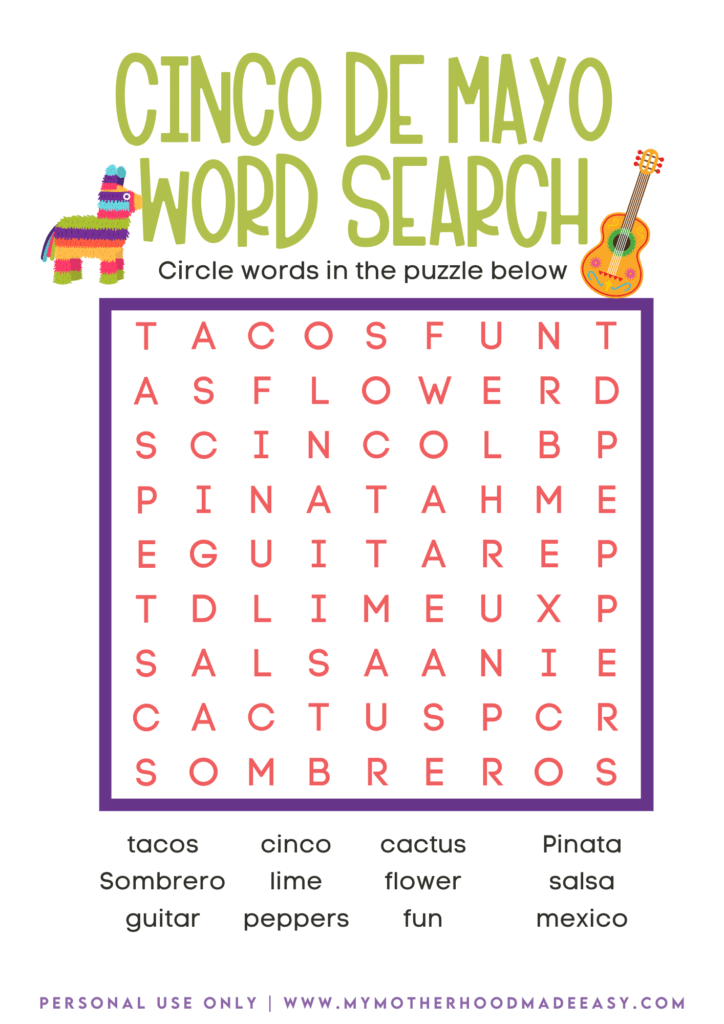Cinco De Mayo Word Search for Kids