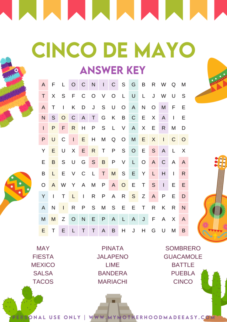 Cinco De Mayo Word Search Answer Key