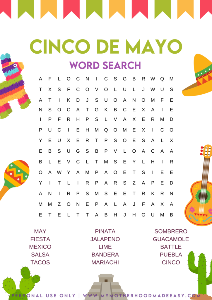 Cinco De Mayo Word Search for Adults