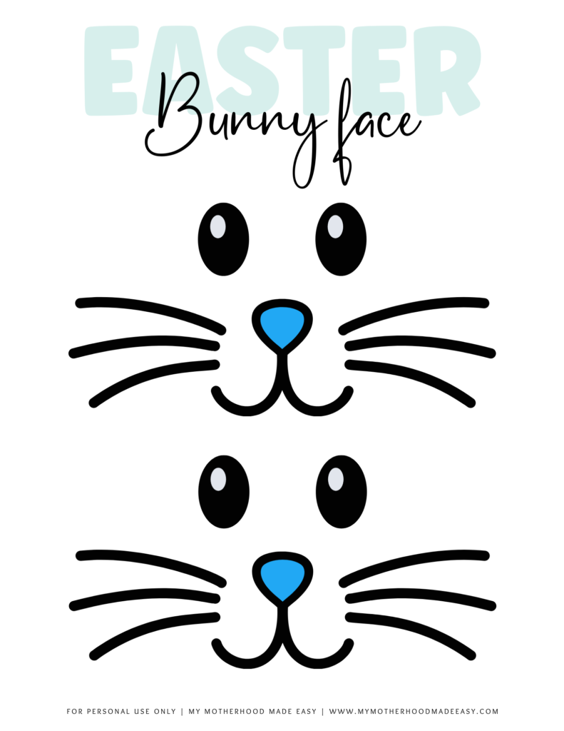 Blue Easter Bunny Faces PDF
