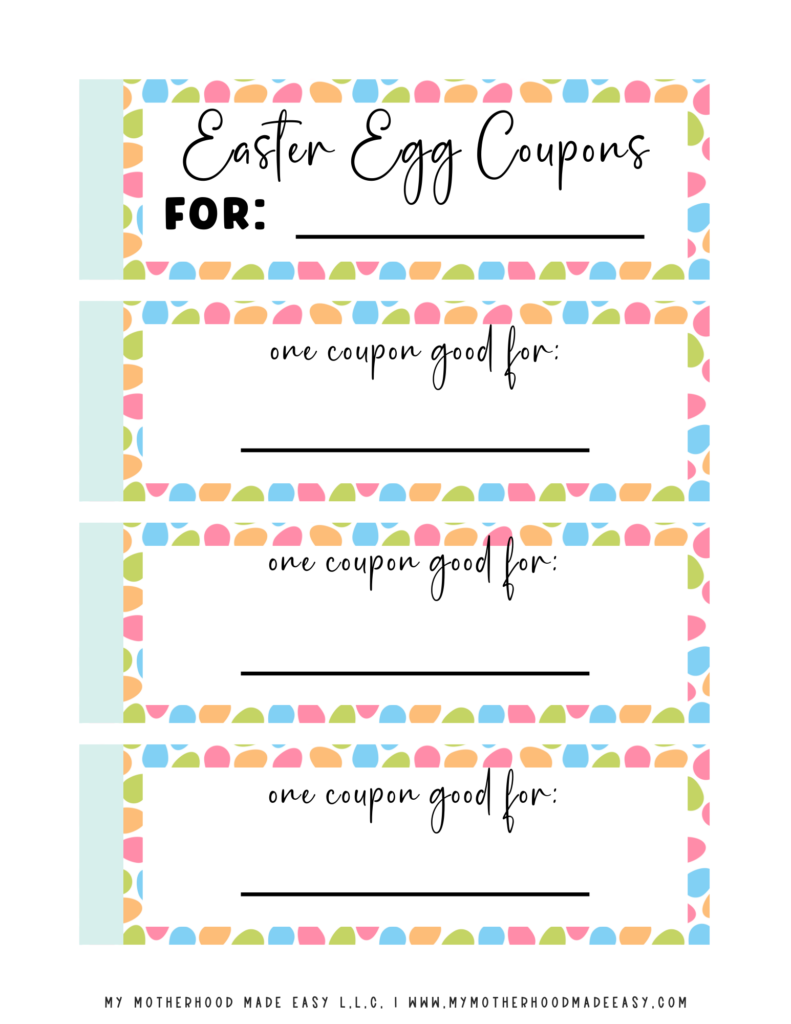Blank Colorful Easter Egg Coupons template pdf
