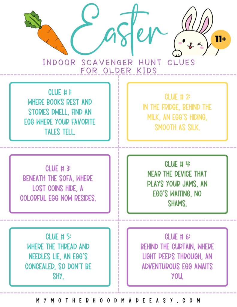 Indoor Easter Scavenger Hunt Clues for Older Kids and Adults