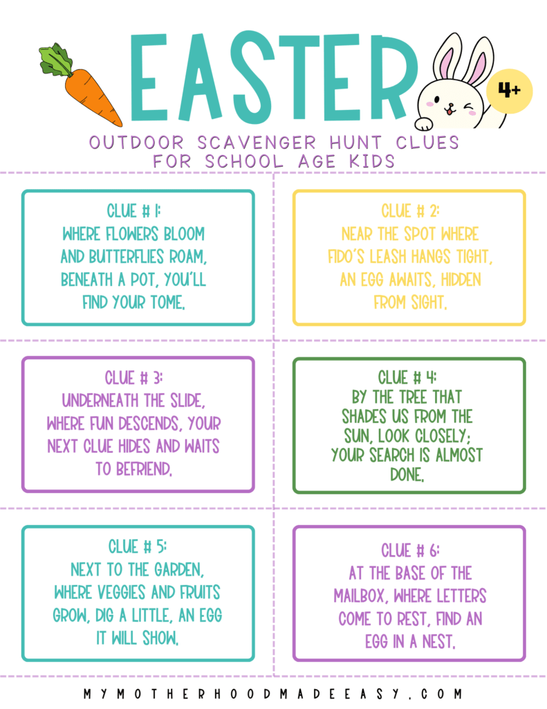 Outdoor Easter Scavenger Hunt Clues for Young Kids
