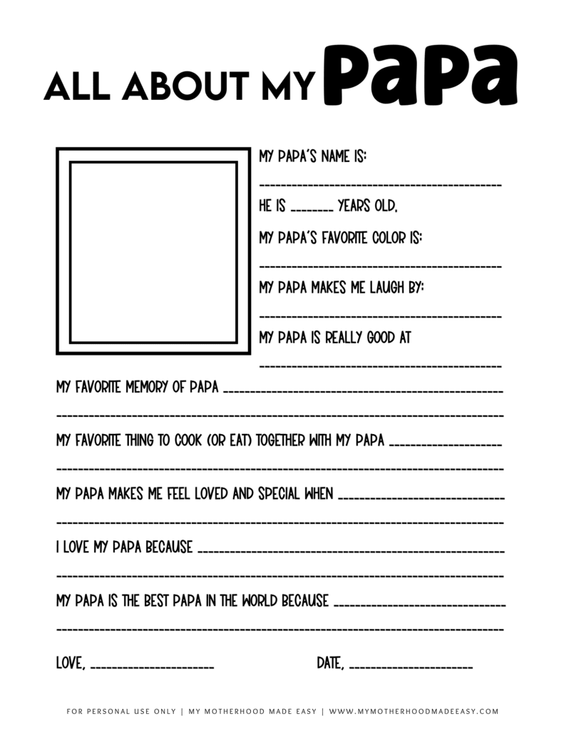 All About My Dad Printables