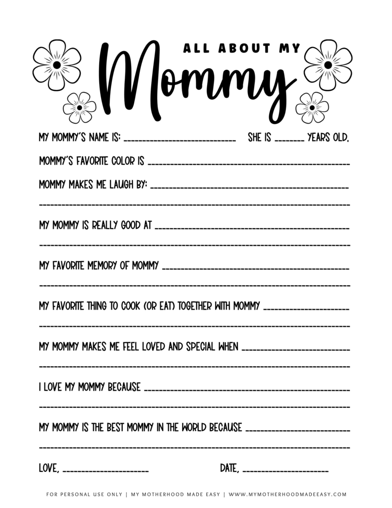 Mothers day all about mom printable 