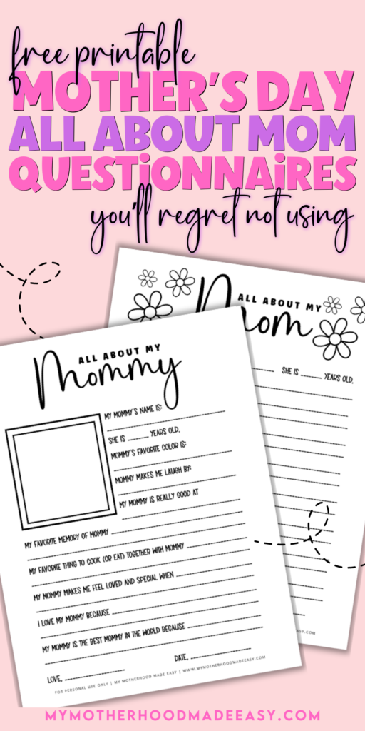 All about my mom mothers day printable