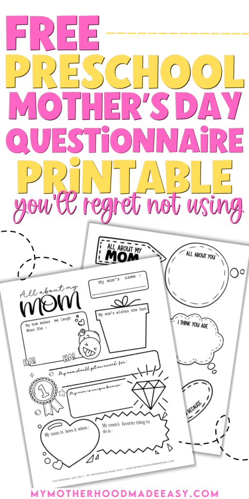 All about my mom preschool printable