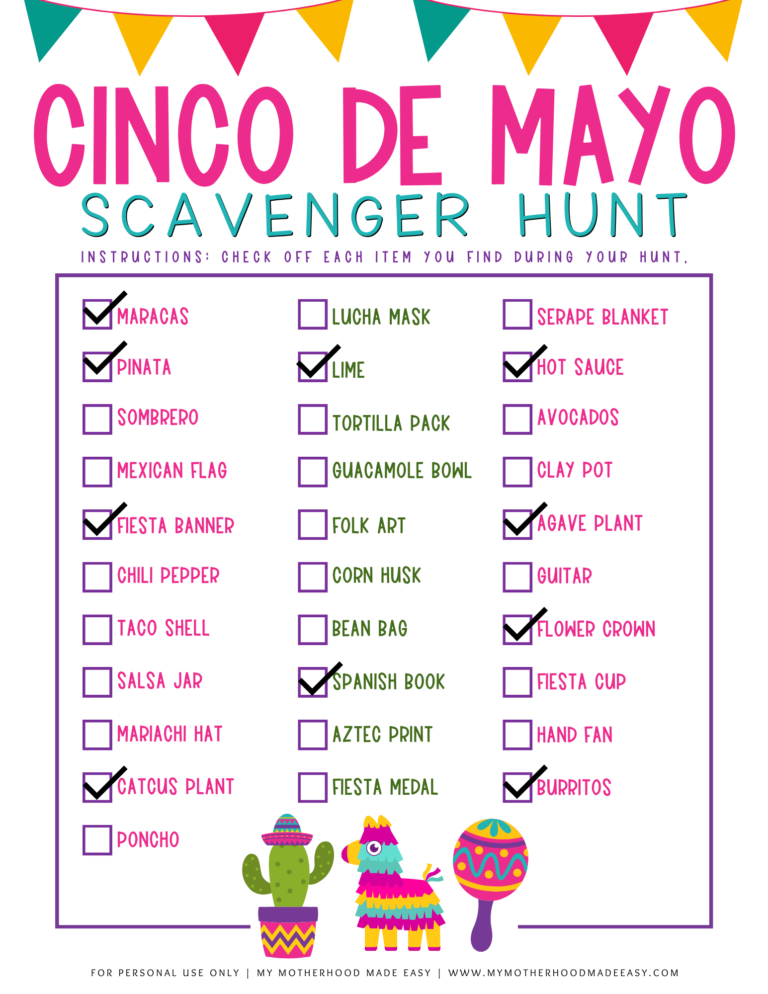 FREE Printable Cinco De Mayo Scavenger Hunt PDF for Kids