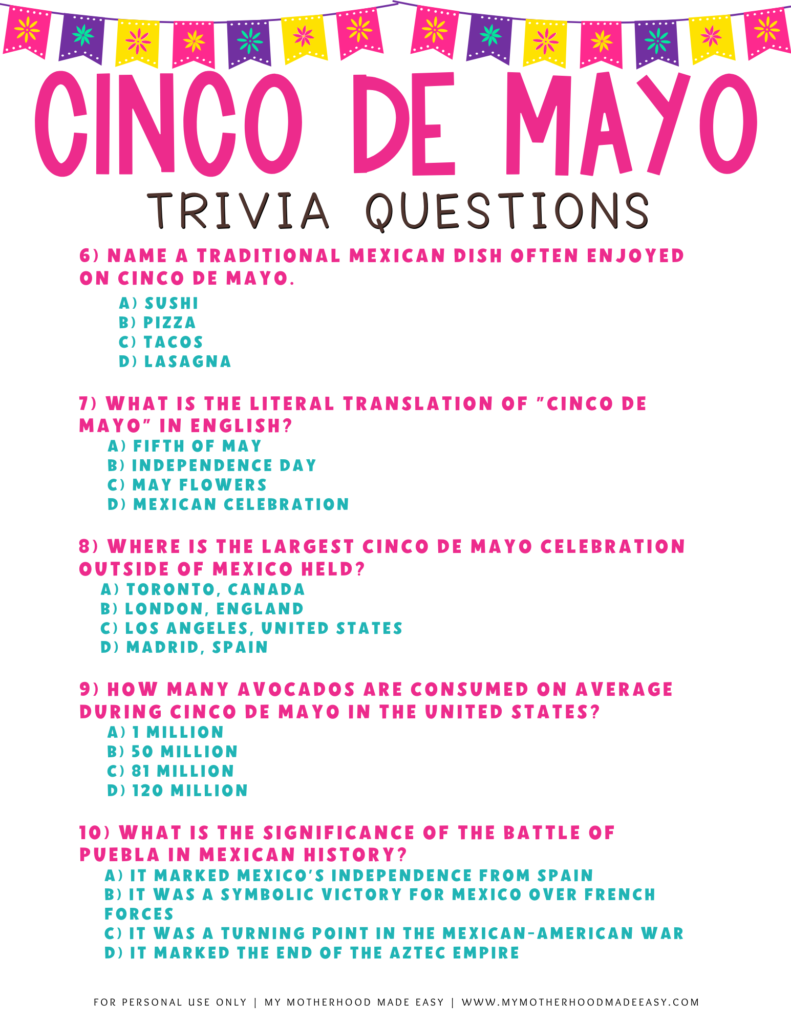 Cinco De Mayo Trivia Game PDF