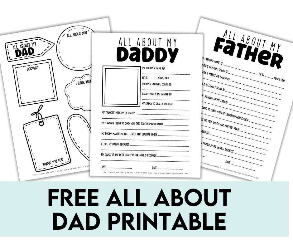 all about my dad printables