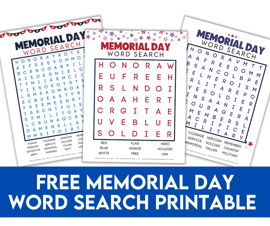 FREE Printable Memorial Day Word Search PDF