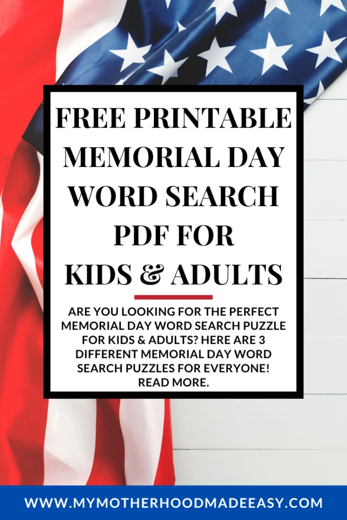 FREE Printable Memorial Day Word Search PDF for Kids & Adults